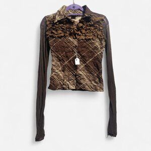 Vintage lace and mesh long sleeve top with ruffle